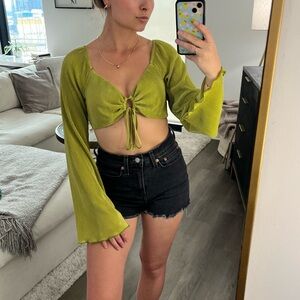 Wild Fable Green Long Sleeve Tie Front Bohemian Crop Top S